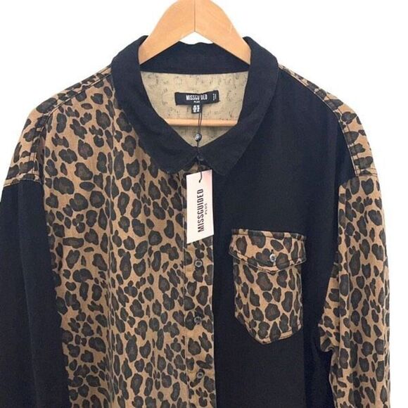 Missguided Womens Plus Size Leopard‎ Oversized Denim Shirt Black Size 16 NWT - Picture 3 of 10